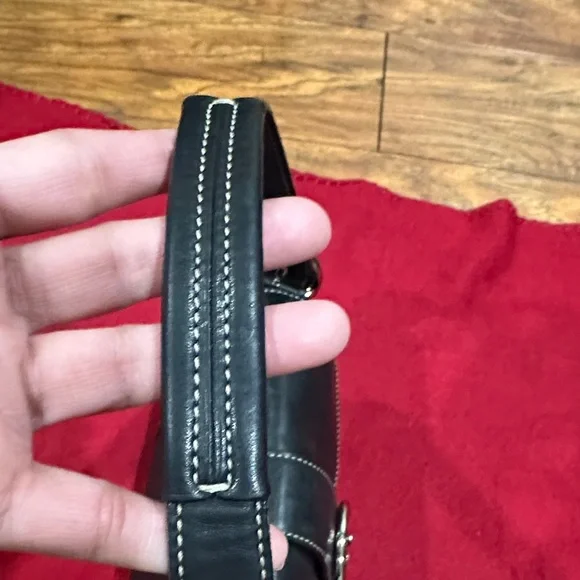Coach Black Leather Shoulder Bag with Stitching - Picture 9 of 12